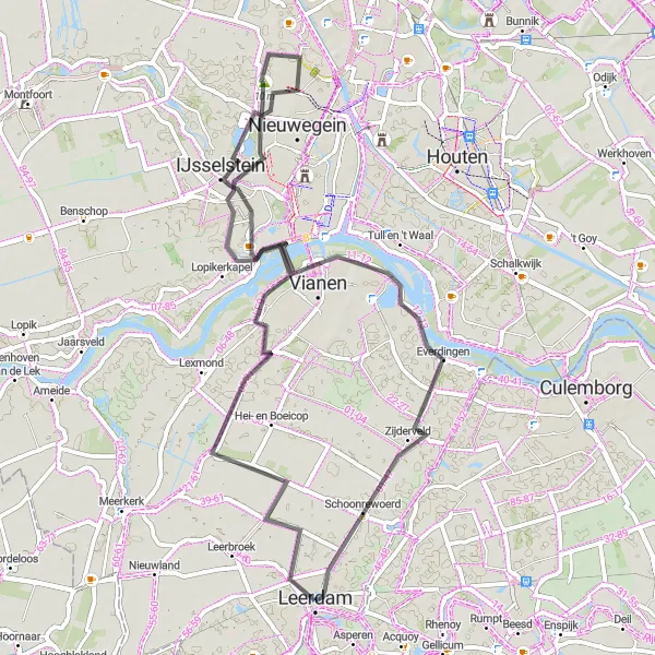 Map miniature of "Leerdam to IJsselstein Loop" cycling inspiration in Zuid-Holland, Netherlands. Generated by Tarmacs.app cycling route planner