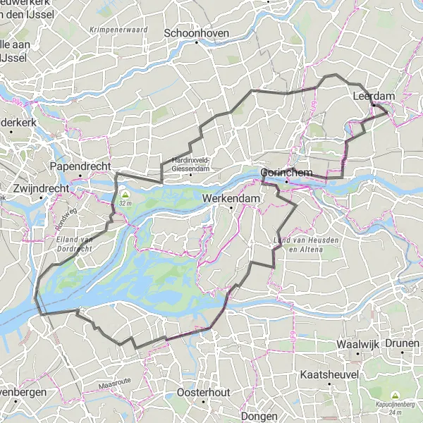 Map miniature of "Leerdam to Hoeksche Waard Loop" cycling inspiration in Zuid-Holland, Netherlands. Generated by Tarmacs.app cycling route planner