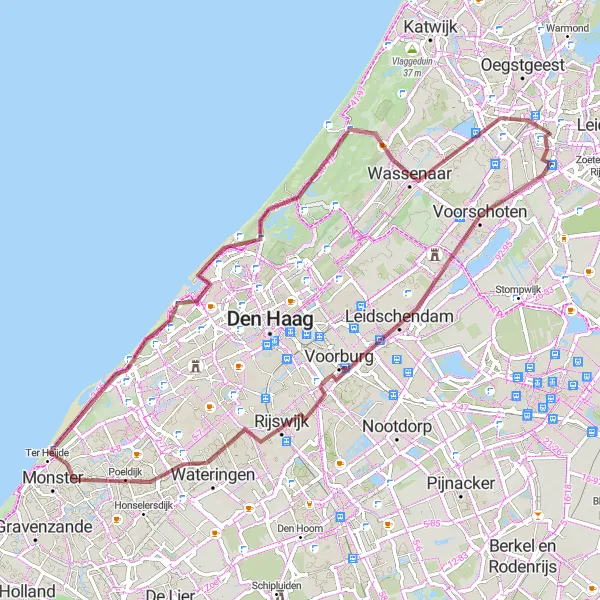 Map miniature of "Leiden to Wassenaar Gravel Cycling Route" cycling inspiration in Zuid-Holland, Netherlands. Generated by Tarmacs.app cycling route planner