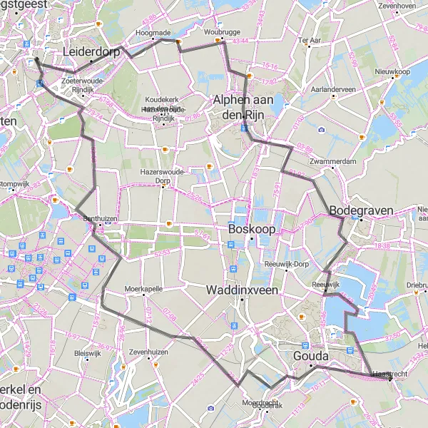 Map miniature of "Leiden to Sluipwijk Road Cycling Route" cycling inspiration in Zuid-Holland, Netherlands. Generated by Tarmacs.app cycling route planner