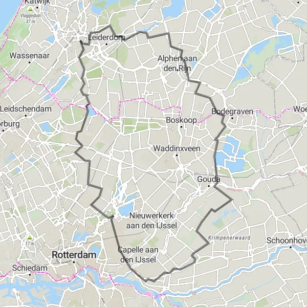 Map miniature of "Leiden to Berkenwoude Road Cycling Route" cycling inspiration in Zuid-Holland, Netherlands. Generated by Tarmacs.app cycling route planner