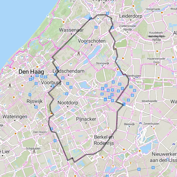 Map miniature of "Leiden to Delft Road Cycling Route" cycling inspiration in Zuid-Holland, Netherlands. Generated by Tarmacs.app cycling route planner