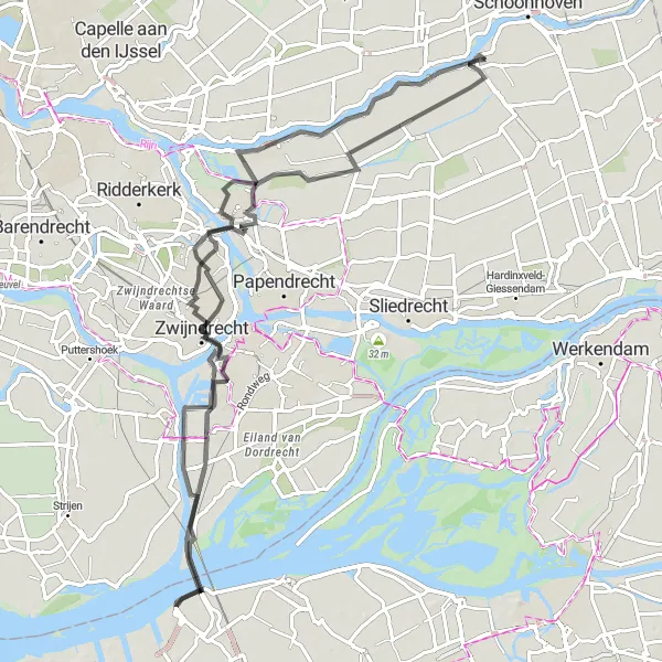 Map miniature of "Liesveld to Groot-Ammers and De Donk" cycling inspiration in Zuid-Holland, Netherlands. Generated by Tarmacs.app cycling route planner