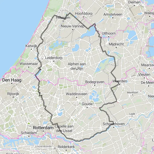 Map miniature of "Opperduit to Vlist: A Scenic Ride Through Zuid-Holland" cycling inspiration in Zuid-Holland, Netherlands. Generated by Tarmacs.app cycling route planner