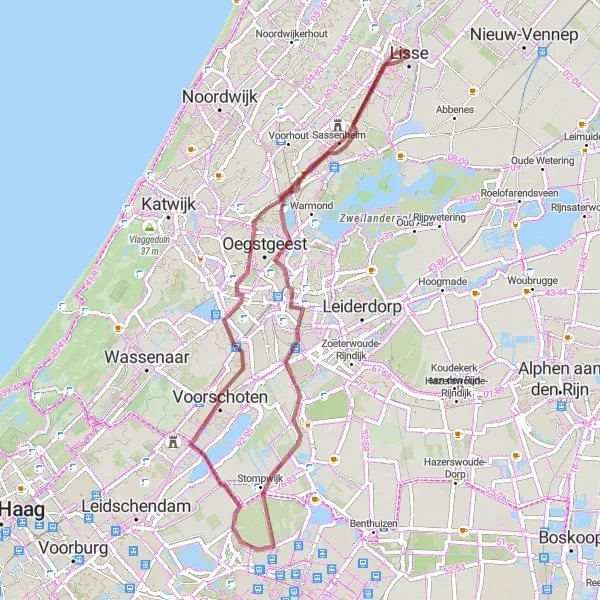 Map miniature of "Gravel Adventure" cycling inspiration in Zuid-Holland, Netherlands. Generated by Tarmacs.app cycling route planner