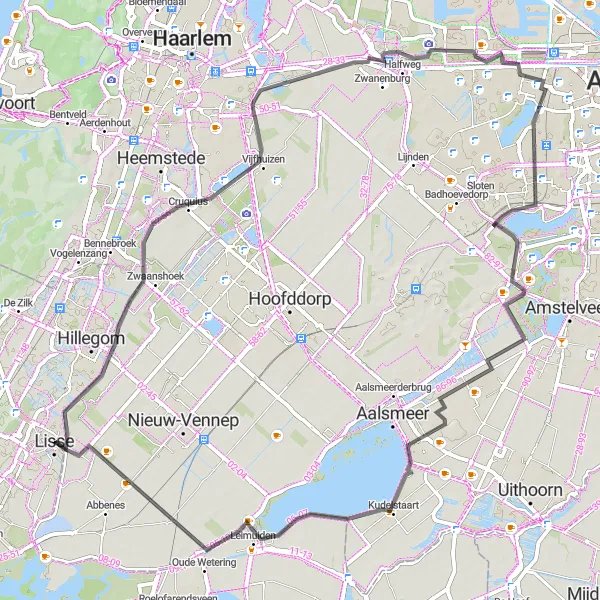 Miniatuurkaart van de fietsinspiratie "Route langs historische bezienswaardigheden" in Zuid-Holland, Netherlands. Gemaakt door de Tarmacs.app fietsrouteplanner