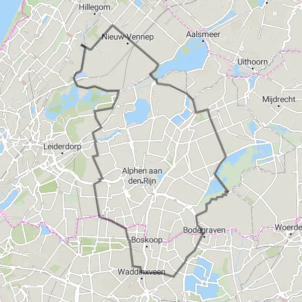 Miniatuurkaart van de fietsinspiratie "Ontdekkingstocht door het Groene Hart" in Zuid-Holland, Netherlands. Gemaakt door de Tarmacs.app fietsrouteplanner