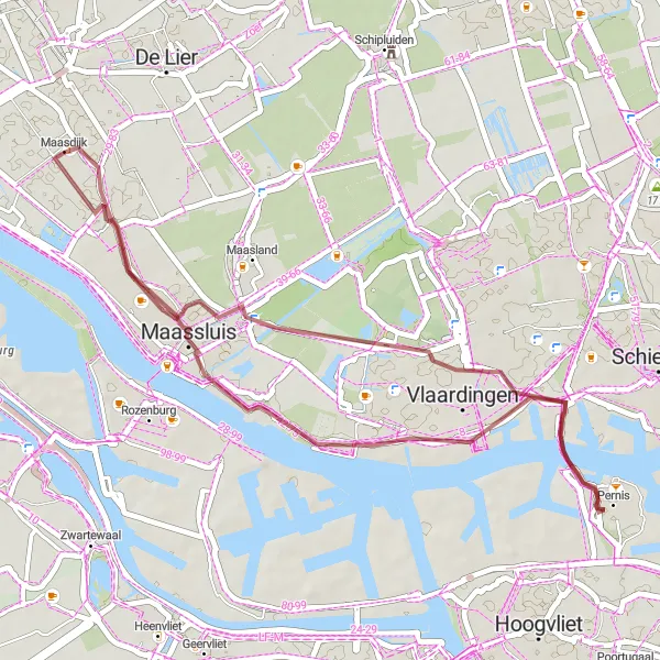Miniatuurkaart van de fietsinspiratie "Gravelroute langs de Maas" in Zuid-Holland, Netherlands. Gemaakt door de Tarmacs.app fietsrouteplanner