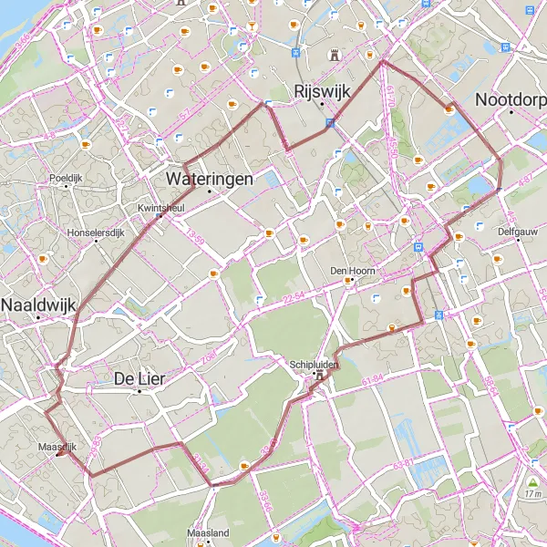 Map miniature of "Gravel Route to Kwintsheul" cycling inspiration in Zuid-Holland, Netherlands. Generated by Tarmacs.app cycling route planner