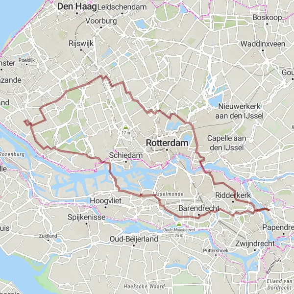 Miniatuurkaart van de fietsinspiratie "Gravelroute met uitzicht op Delft en Schiebroek" in Zuid-Holland, Netherlands. Gemaakt door de Tarmacs.app fietsrouteplanner