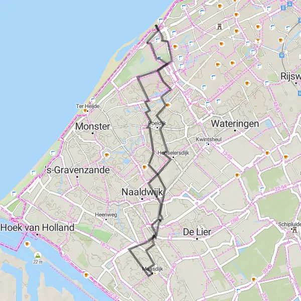 Map miniature of "Road Route to Maasdijk" cycling inspiration in Zuid-Holland, Netherlands. Generated by Tarmacs.app cycling route planner