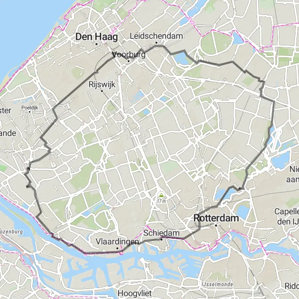 Map miniature of "Zuid-Holland Road Adventure" cycling inspiration in Zuid-Holland, Netherlands. Generated by Tarmacs.app cycling route planner