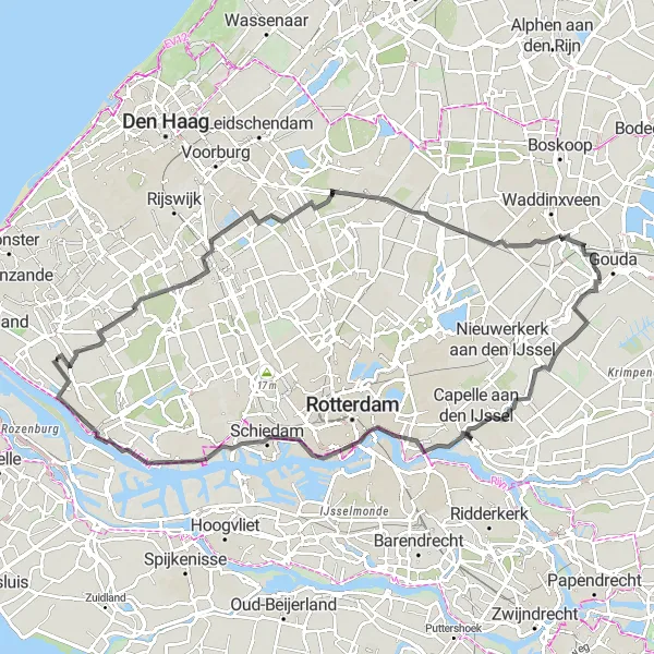 Miniatuurkaart van de fietsinspiratie "Wegrit langs idyllische dorpjes en rivierlandschappen" in Zuid-Holland, Netherlands. Gemaakt door de Tarmacs.app fietsrouteplanner