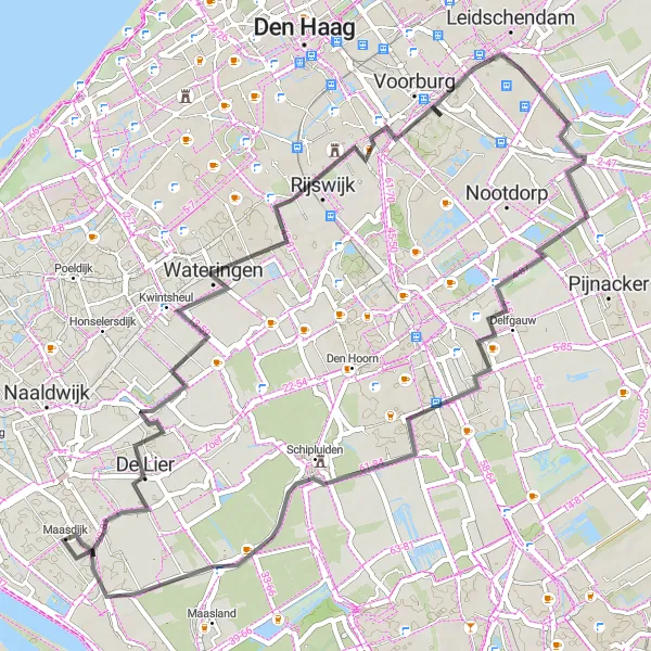 Map miniature of "Road Route to Gaag" cycling inspiration in Zuid-Holland, Netherlands. Generated by Tarmacs.app cycling route planner