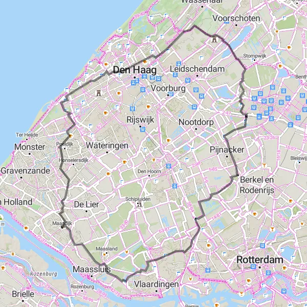 Map miniature of "Zuid-Holland Road Escape" cycling inspiration in Zuid-Holland, Netherlands. Generated by Tarmacs.app cycling route planner