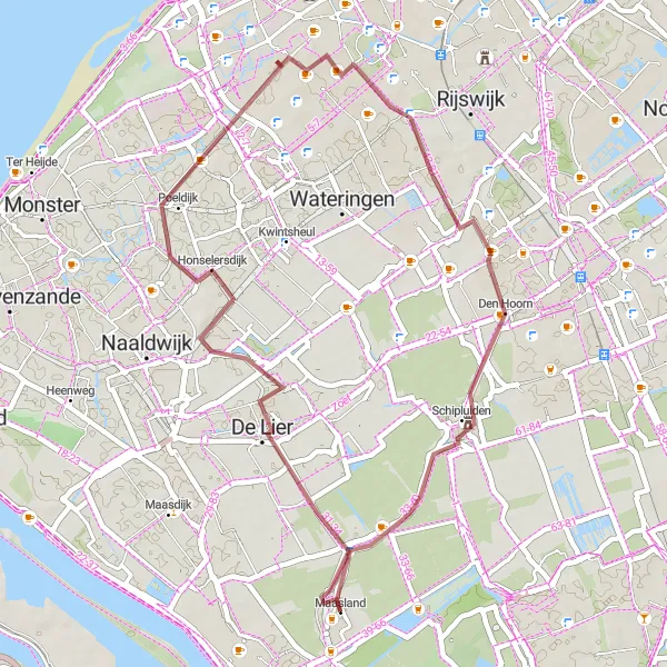 Map miniature of "Maasland Gravel Bike Route" cycling inspiration in Zuid-Holland, Netherlands. Generated by Tarmacs.app cycling route planner