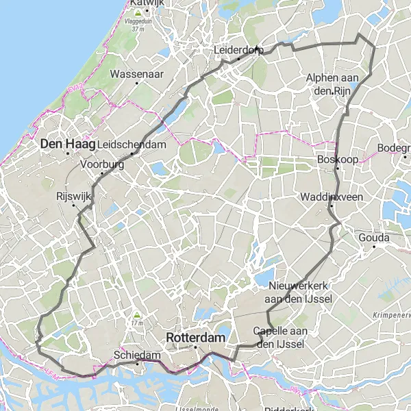 Miniatuurkaart van de fietsinspiratie "Langs Historische Plekken en Natuurpracht" in Zuid-Holland, Netherlands. Gemaakt door de Tarmacs.app fietsrouteplanner