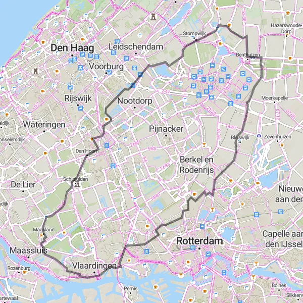 Map miniature of "Maasland Road Cycling Route" cycling inspiration in Zuid-Holland, Netherlands. Generated by Tarmacs.app cycling route planner