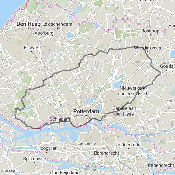 Map miniature of "Maasland Epic Road Cycling Challenge" cycling inspiration in Zuid-Holland, Netherlands. Generated by Tarmacs.app cycling route planner