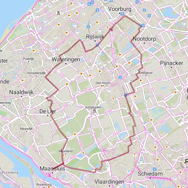 Miniatuurkaart van de fietsinspiratie "Gravel avontuur van Maassluis naar Zuidbuurt" in Zuid-Holland, Netherlands. Gemaakt door de Tarmacs.app fietsrouteplanner