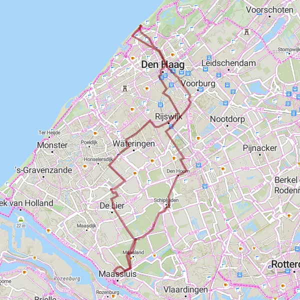 Map miniature of "Hodenpijl and The Pier Gravel Route" cycling inspiration in Zuid-Holland, Netherlands. Generated by Tarmacs.app cycling route planner