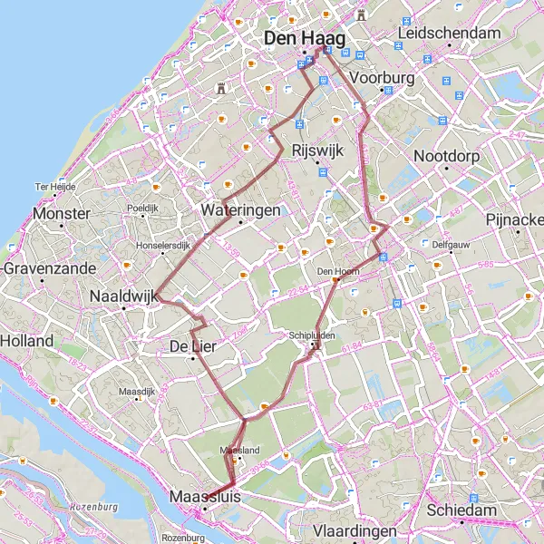 Map miniature of "Kwintsheul and View of Delft Gravel Route" cycling inspiration in Zuid-Holland, Netherlands. Generated by Tarmacs.app cycling route planner
