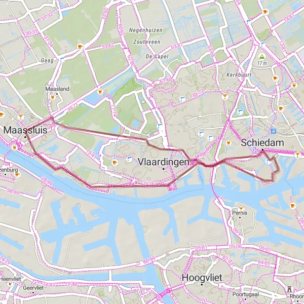 Miniatuurkaart van de fietsinspiratie "Kort rondje Schiedam en Maassluis Gravelroute" in Zuid-Holland, Netherlands. Gemaakt door de Tarmacs.app fietsrouteplanner