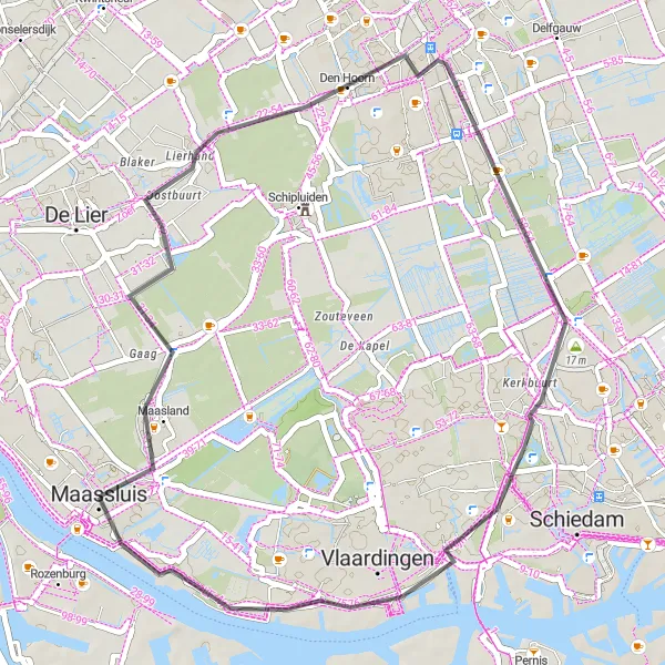 Map miniature of "De Berg and Kandelaar Road Route" cycling inspiration in Zuid-Holland, Netherlands. Generated by Tarmacs.app cycling route planner