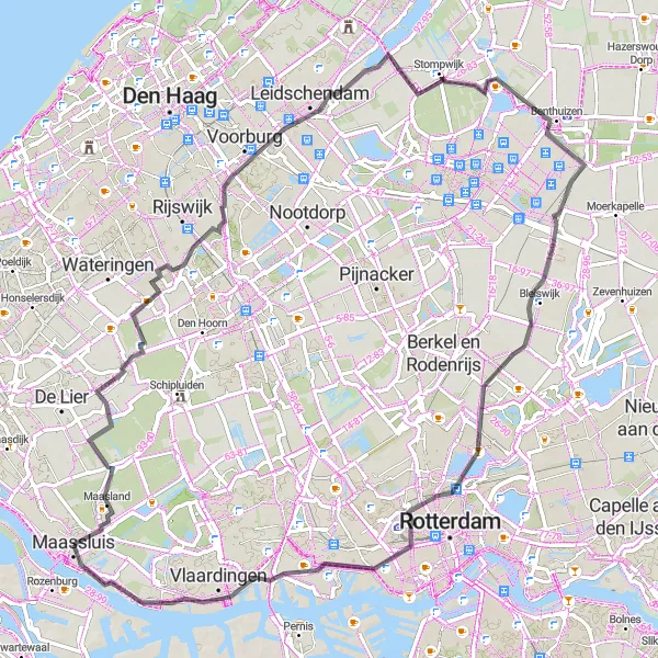 Map miniature of "Exploring Lierhand and Hillegersberg from Maassluis" cycling inspiration in Zuid-Holland, Netherlands. Generated by Tarmacs.app cycling route planner