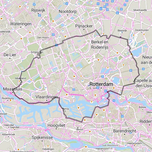 Map miniature of "Maassluis Adventure with De Hef and Zeillogger V92 Balder" cycling inspiration in Zuid-Holland, Netherlands. Generated by Tarmacs.app cycling route planner