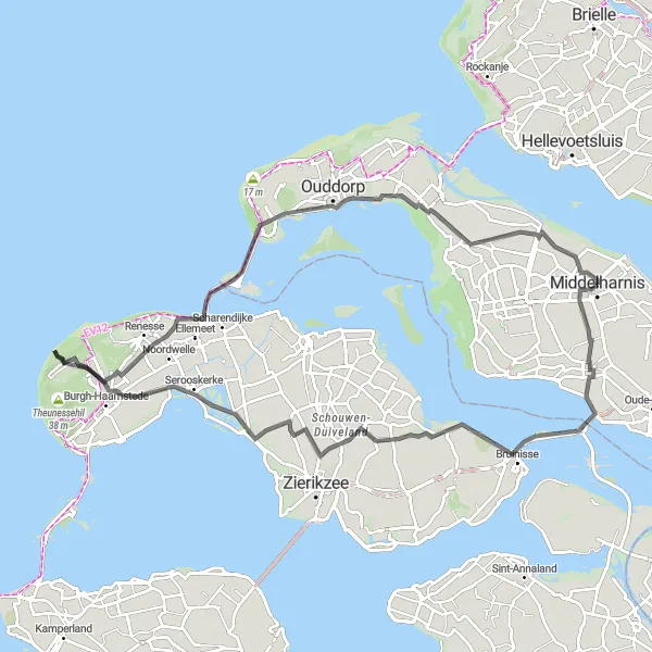 Map miniature of "Ultimate Zeeland" cycling inspiration in Zuid-Holland, Netherlands. Generated by Tarmacs.app cycling route planner