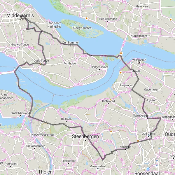 Map miniature of "Quaint Villages and Water Views" cycling inspiration in Zuid-Holland, Netherlands. Generated by Tarmacs.app cycling route planner