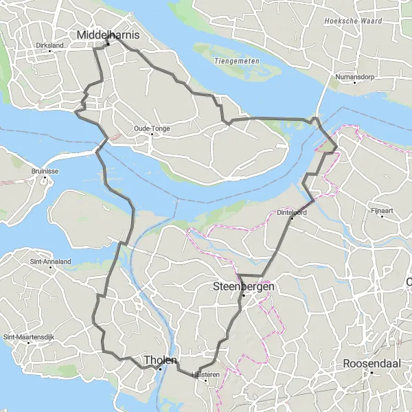 Map miniature of "Dintelsas Challenge" cycling inspiration in Zuid-Holland, Netherlands. Generated by Tarmacs.app cycling route planner
