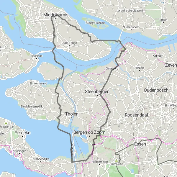 Miniatuurkaart van de fietsinspiratie "Rondje Middelharnis - Volkeraksluizen en Welberg Route" in Zuid-Holland, Netherlands. Gemaakt door de Tarmacs.app fietsrouteplanner