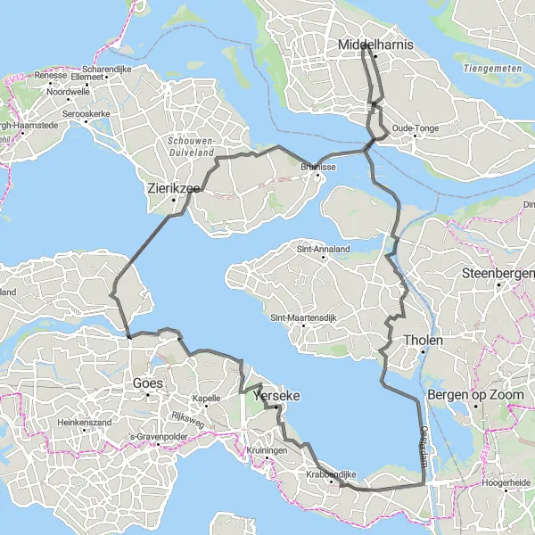 Miniatuurkaart van de fietsinspiratie "Rondje Zeeland - Nieuwe-Tonge naar Sommelsdijk" in Zuid-Holland, Netherlands. Gemaakt door de Tarmacs.app fietsrouteplanner