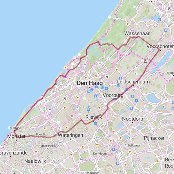 Map miniature of "Monster to Leidschendam Gravel Route" cycling inspiration in Zuid-Holland, Netherlands. Generated by Tarmacs.app cycling route planner