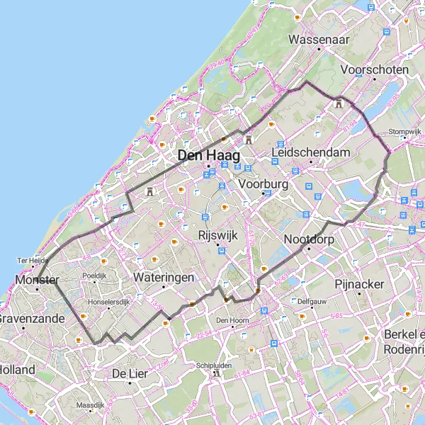 Map miniature of "Monster to Naaldwijk Loop" cycling inspiration in Zuid-Holland, Netherlands. Generated by Tarmacs.app cycling route planner