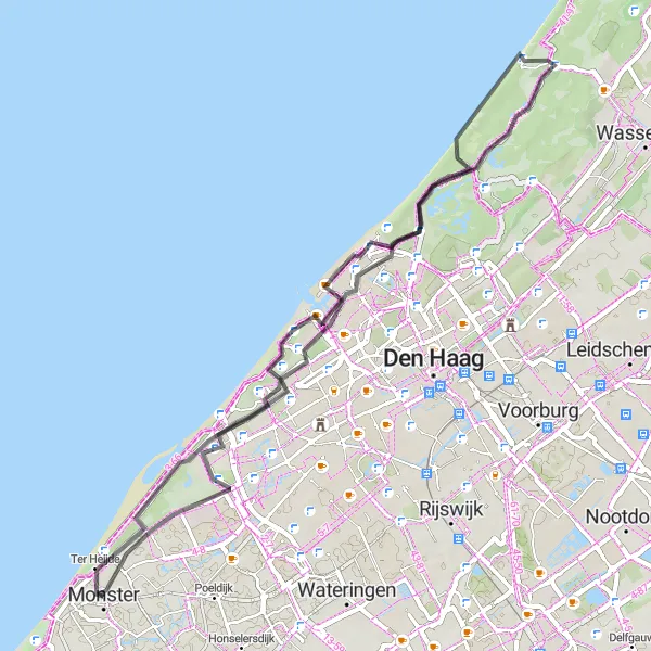 Map miniature of "Monster to Ter Heijde via Lindoduin Loop" cycling inspiration in Zuid-Holland, Netherlands. Generated by Tarmacs.app cycling route planner