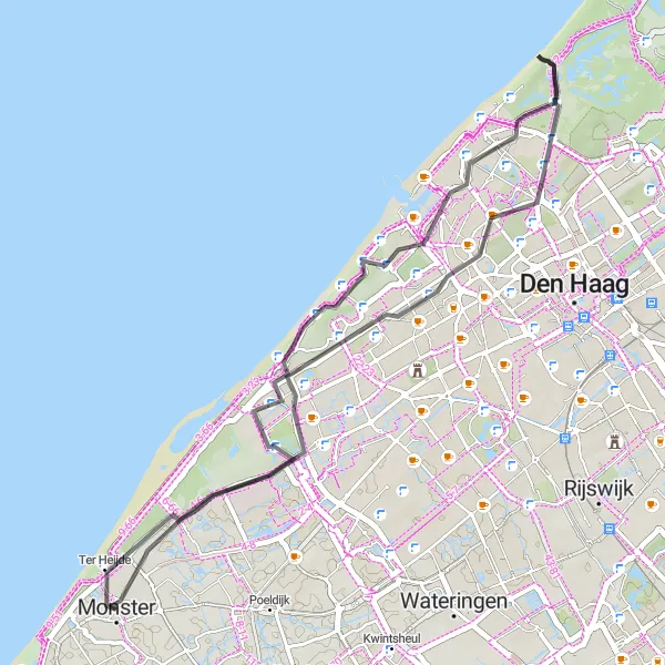 Map miniature of "Monster to Ter Heijde Loop" cycling inspiration in Zuid-Holland, Netherlands. Generated by Tarmacs.app cycling route planner