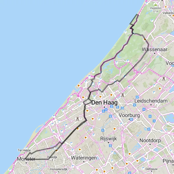 Map miniature of "Monster to Poeldijk Loop" cycling inspiration in Zuid-Holland, Netherlands. Generated by Tarmacs.app cycling route planner