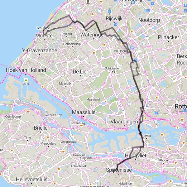 Miniatuurkaart van de fietsinspiratie "Delft en Hoogvliet Route" in Zuid-Holland, Netherlands. Gemaakt door de Tarmacs.app fietsrouteplanner