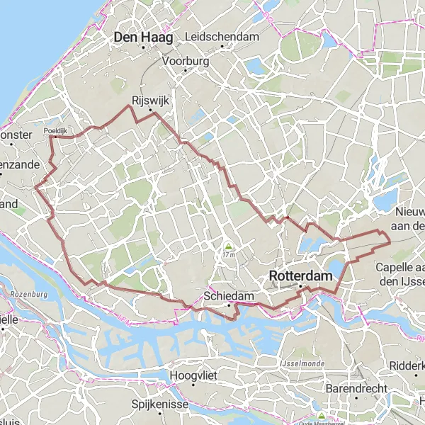 Map miniature of "Gravel Adventure: Exploring the Landscapes of Zuid-Holland" cycling inspiration in Zuid-Holland, Netherlands. Generated by Tarmacs.app cycling route planner
