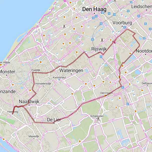 Map miniature of "Naaldwijk Gravel Adventure" cycling inspiration in Zuid-Holland, Netherlands. Generated by Tarmacs.app cycling route planner