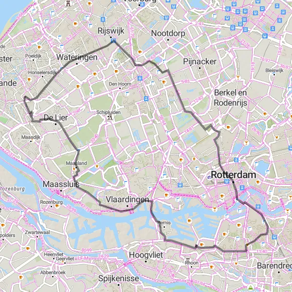 Map miniature of "Wateringen to Westerlee" cycling inspiration in Zuid-Holland, Netherlands. Generated by Tarmacs.app cycling route planner