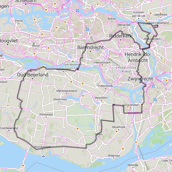 Map miniature of "Zwijndrecht and Goidschalxoord Loop" cycling inspiration in Zuid-Holland, Netherlands. Generated by Tarmacs.app cycling route planner