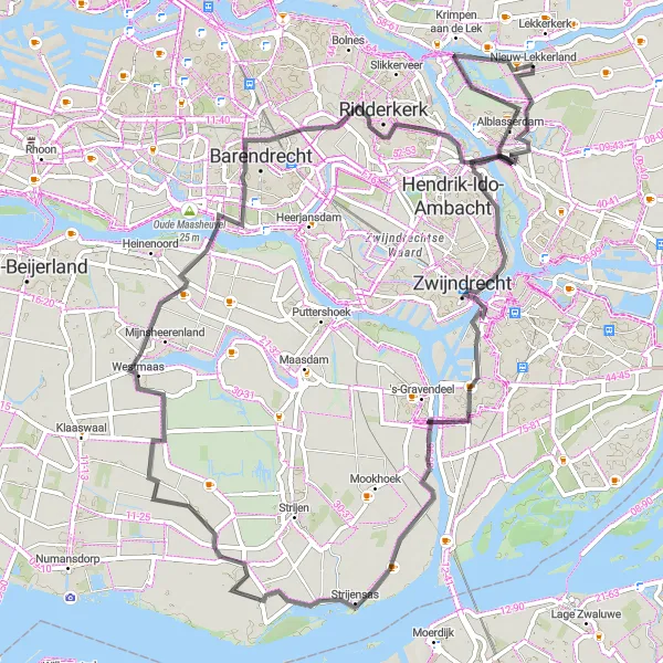 Map miniature of "Grote Kerkstoren and De Klem Loop" cycling inspiration in Zuid-Holland, Netherlands. Generated by Tarmacs.app cycling route planner