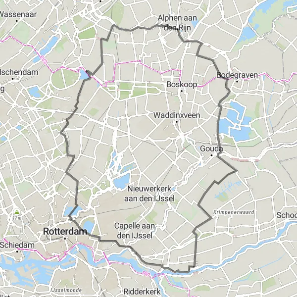 Map miniature of "Zwaan and Gelderswoude Circular Tour" cycling inspiration in Zuid-Holland, Netherlands. Generated by Tarmacs.app cycling route planner