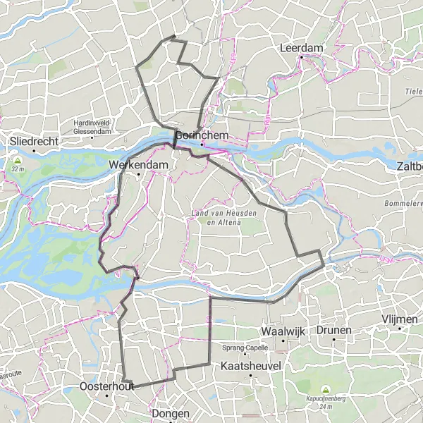 Map miniature of "Gorinchem and Beyond" cycling inspiration in Zuid-Holland, Netherlands. Generated by Tarmacs.app cycling route planner