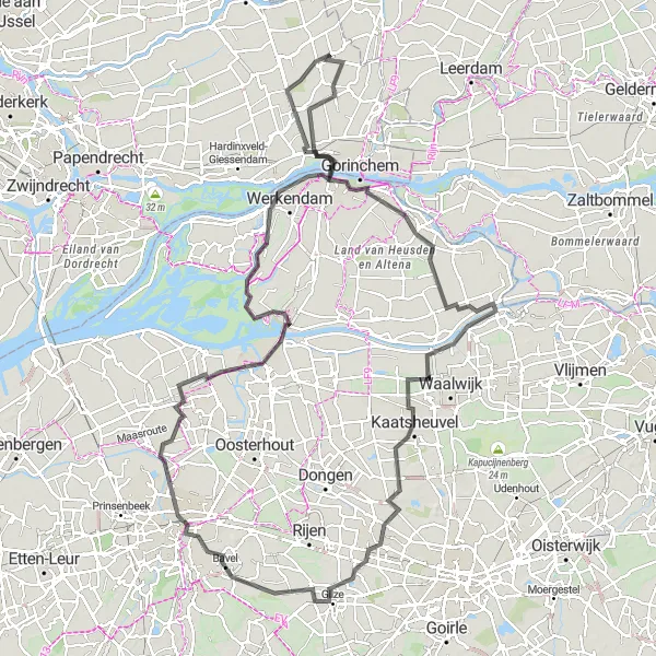 Miniatuurkaart van de fietsinspiratie "Fietsen naar Raamsdonksveer en Werkendam" in Zuid-Holland, Netherlands. Gemaakt door de Tarmacs.app fietsrouteplanner