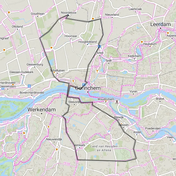 Miniatuurkaart van de fietsinspiratie "Fietsroute naar Gorinchem en Sleeuwijk" in Zuid-Holland, Netherlands. Gemaakt door de Tarmacs.app fietsrouteplanner